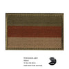 A rectangular embroidered patch featuring horizontal stripes of brown, red, and tan fabric.