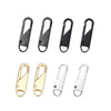 A set of four black and four gold replacement zipper pullers for universal use.