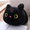 A black soft cat plush pillow cushion with pink and yellow accents.