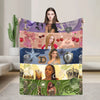 A colorful fleece throw blanket featuring various K-Pop themed designs and imagery.