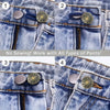 Four images showing metal waistbands with elasticity used to extend jeans without sewing