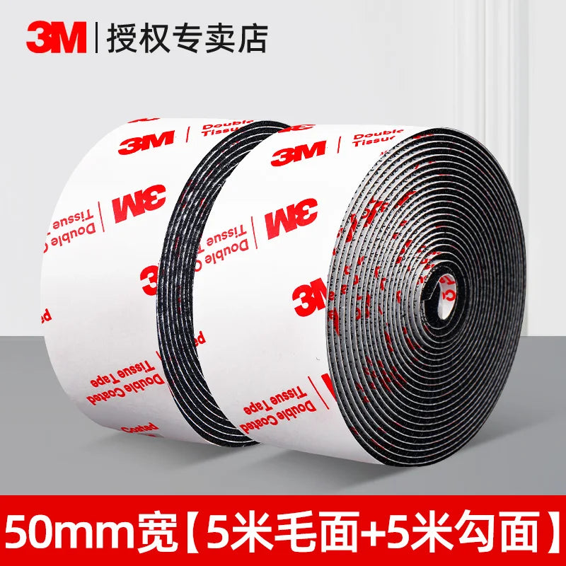 Roll of 3M double coated hook and loop tape in white and black packaging