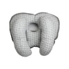 Gray baby head and neck support pillow designed for use in strollers and car seats