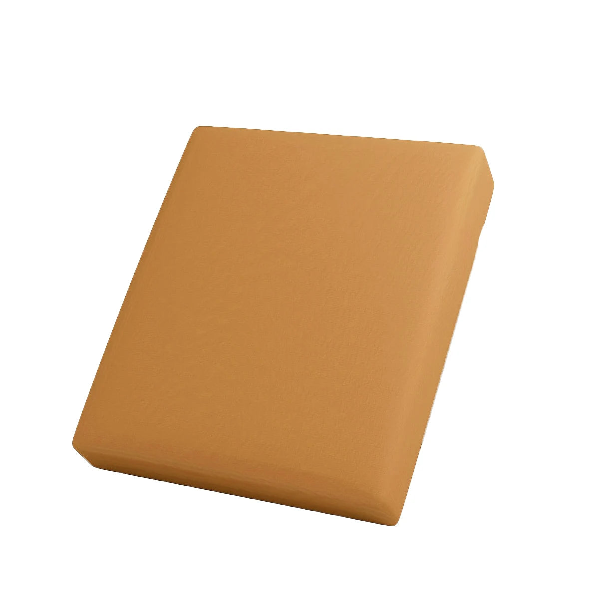 A square, tan elastic sofa seat cushion cover.