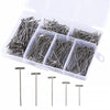 A clear plastic box containing various stainless steel T-pins for knitting blocking and sewing.