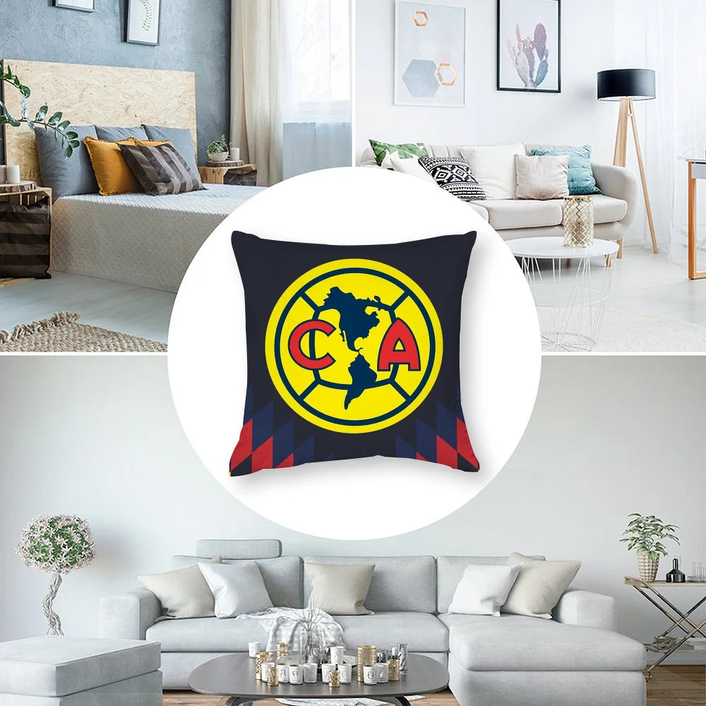 A decorative pillow case featuring the flag of California with a football club design.