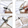 Instructions showing how to attach and adjust bed sheet holder clips on a mattress corner.