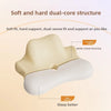 A beige ergonomic wedge pillow showing a soft and hard dual-core structure for neck support.