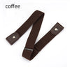 A dark brown invisible stretch belt for pants and dresses.
