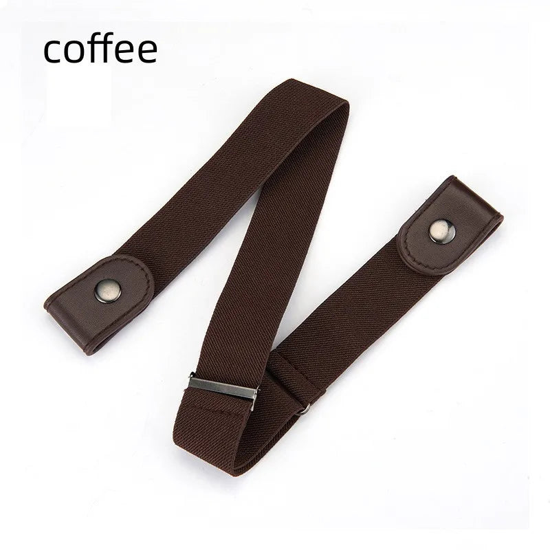 A dark brown invisible stretch belt for pants and dresses.