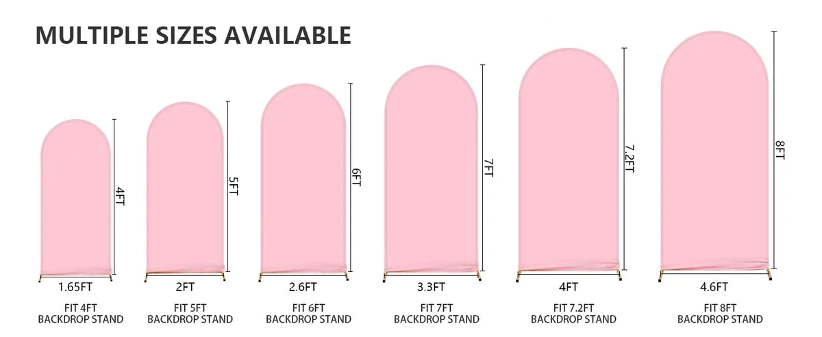 Multiple sizes of pink elegant party arch backdrop covers available in various feet.