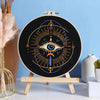 A beginner embroidery starter kit featuring star patterns displayed on a circular wooden board.