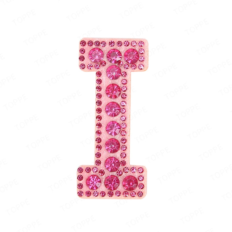 Pink rhinestone letter I patch for DIY craft project