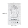 White hanging storage bag with a line drawing of a suit jacket on it.