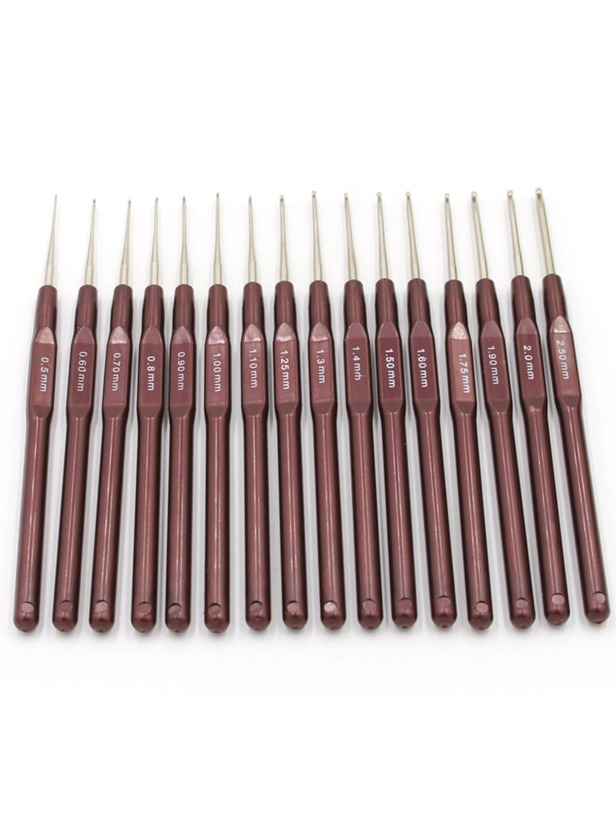 A set of sixteen ergonomic crochet hooks with soft-grip handles in various sizes and colors.