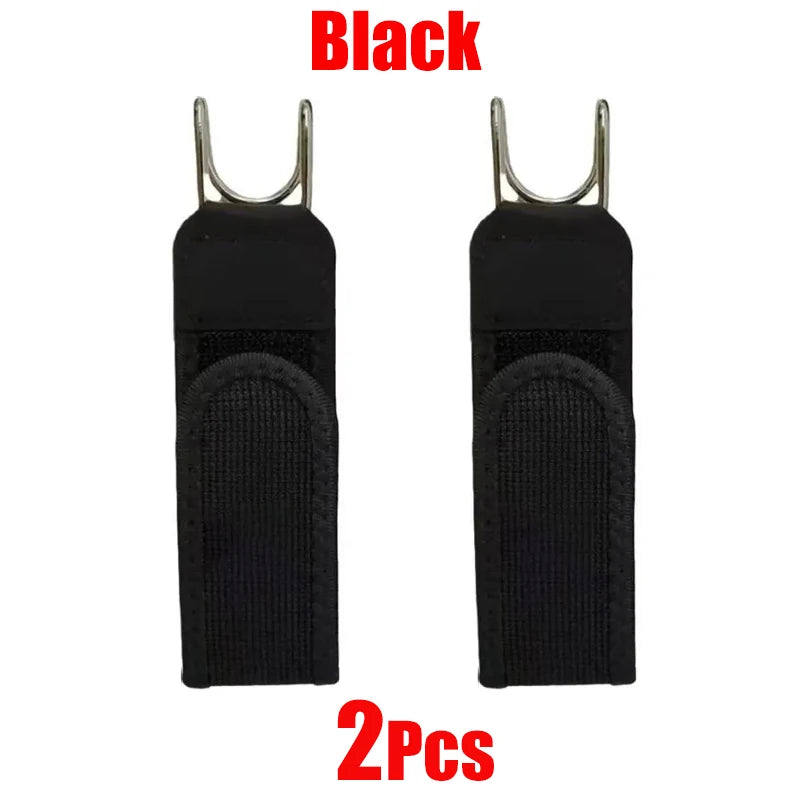 A pair of black adjustable buckle-free elastic belts.
