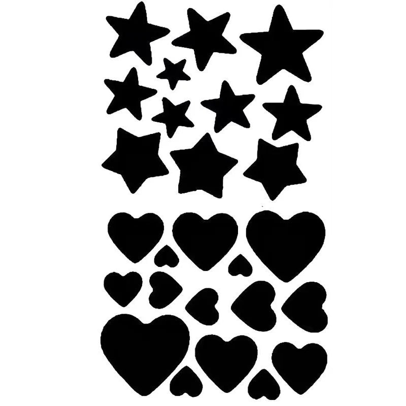 Black star and heart shaped fabric repair patches for down jackets and outerwear