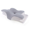 A gray memory foam contour neck pillow with a quilted white cover.