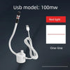 A white USB model 100mW red light laser positioning device with a cord and connector.