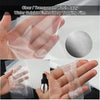 Hand demonstrates a clear, transparent, water-soluble embroidery topping film used for fabric stabilization.