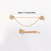 Gold magnetic chain buckles for clothing shown flat with a measurement guide.