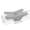 Gray ergonomic memory foam neck pillow with a blue accent line shown flat