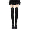 Black gothic lolita suspender socks with silver cross details and black ruffled skirt