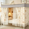 A light pink and white double-layer mesh bed canopy with lace trim featuring teddy bear patterns.