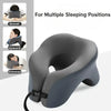 Gray memory foam U-shaped travel neck pillow shown in use for multiple sleeping positions