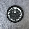 A black tactical skull patch hook and loop badge with white text reading Death Victory Are Real