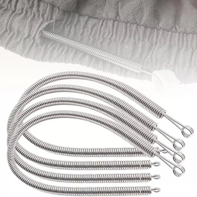 A set of metal spring drawstring sewing threaders, showing the coiled wires and tips.