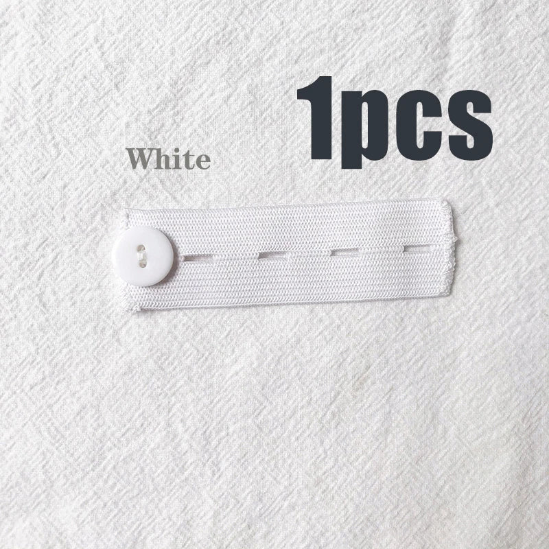 One white adjustable elastic waist extender belt shown on a white fabric background.