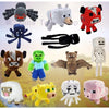 A collection of various plush toys and stuffed animals featuring characters from Minecraft and other franchises.