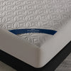 White quilted mattress protector with a blue label reading Healthy Sleep