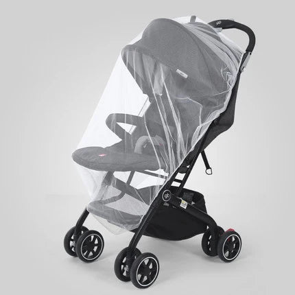 A black foldable mosquito net canopy designed for infant cots.