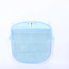 Light blue mesh baby bath organizer storage bag with a bear face design