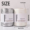 Two spools of metallic Twinkles yarn are shown with size measurements for crafting.