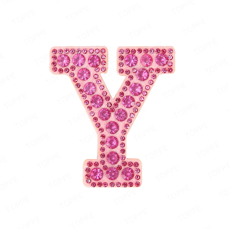 Pink rhinestone letter Y patch for DIY craft project