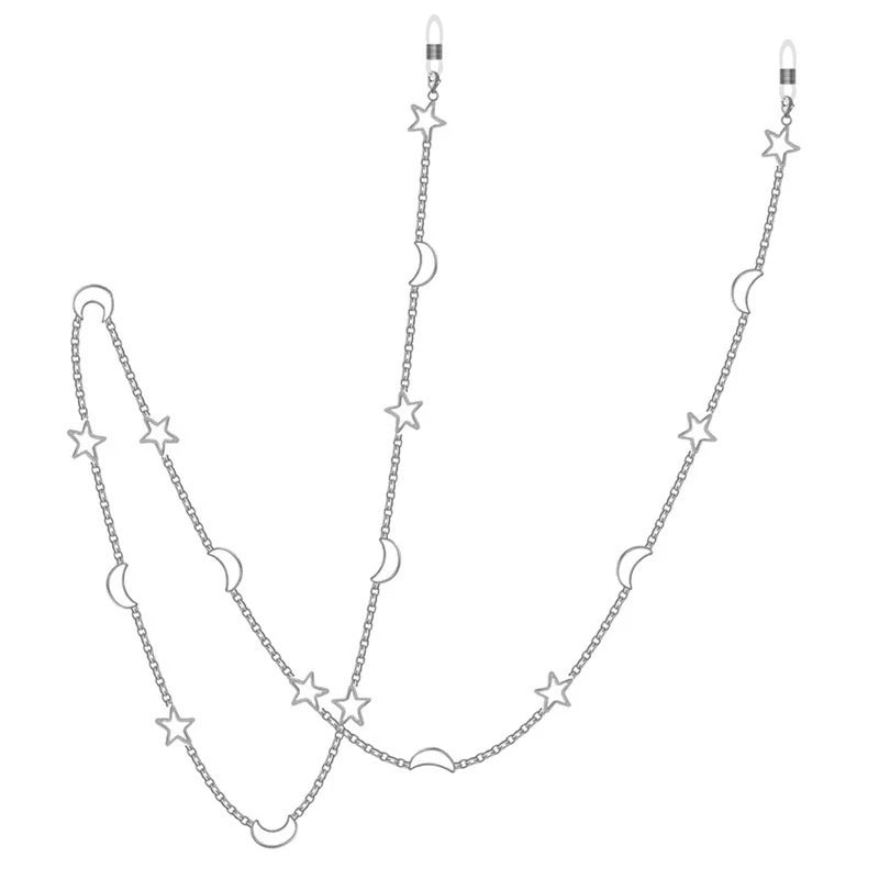 A delicate silver chain necklace featuring a star and moon charm.