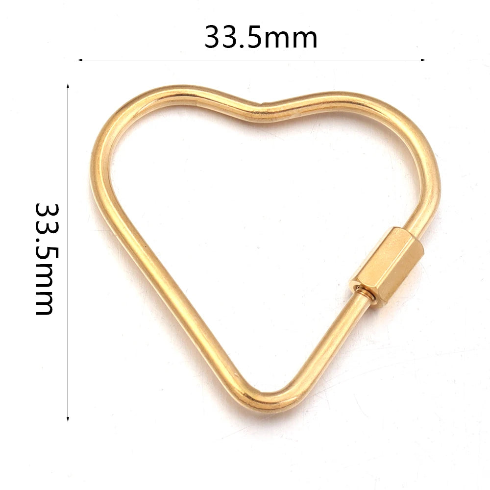 Gold stainless steel heart-shaped screw lock carabiner clasps for jewelry making