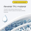 Close-up of blue water and oil proof Reverse TPU material fibers being tested against a drop of liquid.