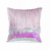 A cushion cover featuring long, fluffy pink and iridescent sequins.