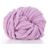 A ball of fluffy lavender chunky acrylic yarn for knitting and crochet projects.