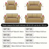 Various sizes of beige plush chenille anti-scratch sofa covers shown with measurement guides.
