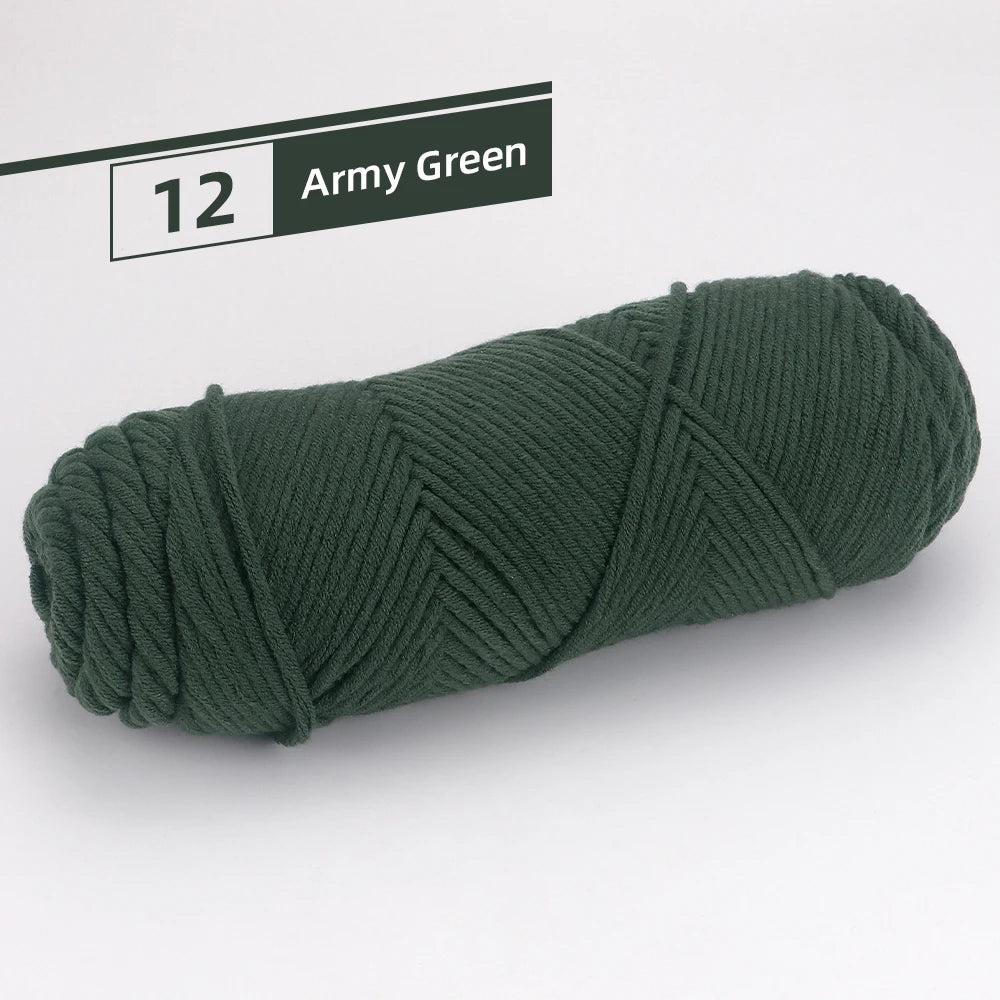 Army Green yarn skein shown in a coiled form.