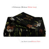 A set of two pillowcases and one duvet cover featuring a dark forest mushroom pattern.