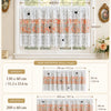 Size guide showing options for a white lace cafe curtain with orange floral embroidery and butterfly applique