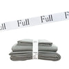 Gray bed sheets rolled and secured with white Full straps