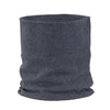 A dark gray, knitted neck scarf made of soft cotton.