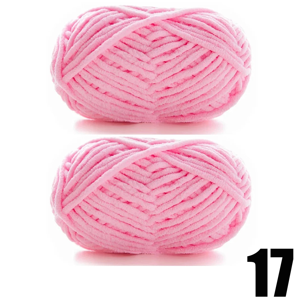 Pink thick velvet yarn skein shown from above